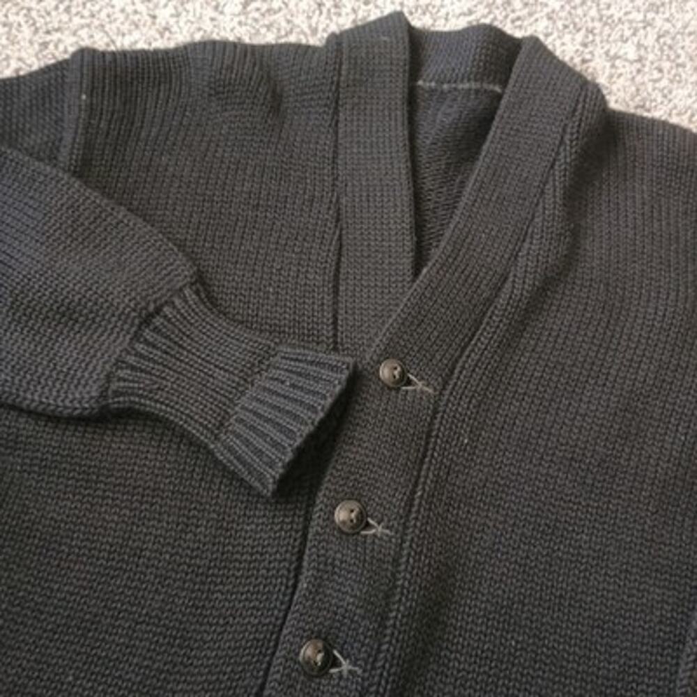 Vintage 1950s 1960s Black Heavy Knit Cardigan Wool Sweater Small Shawl Preppy